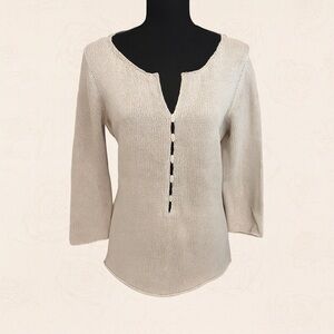 Isda & Co Cotton Knit Henley Top | Oatmeal | M